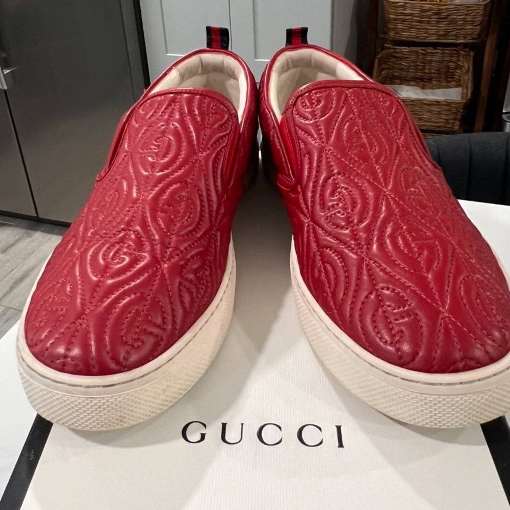 Gucci Red Quilted Slip-On Shoes